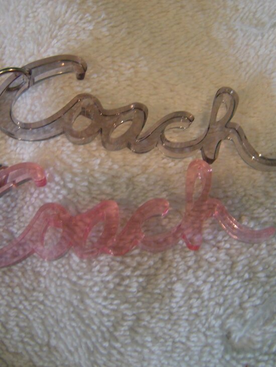 AUTHENTIC COACH COACH ACRYLIC SCRIPT HANG TAGS 1 PINK/1SMOKE EUC - Picture 2 of 10